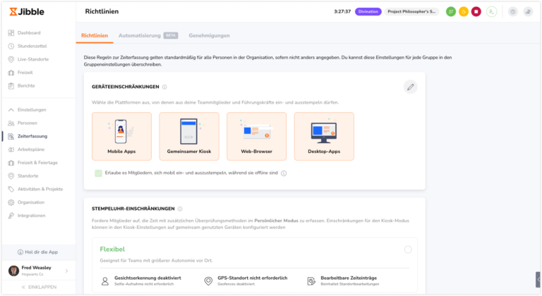 Time tracking policy settings